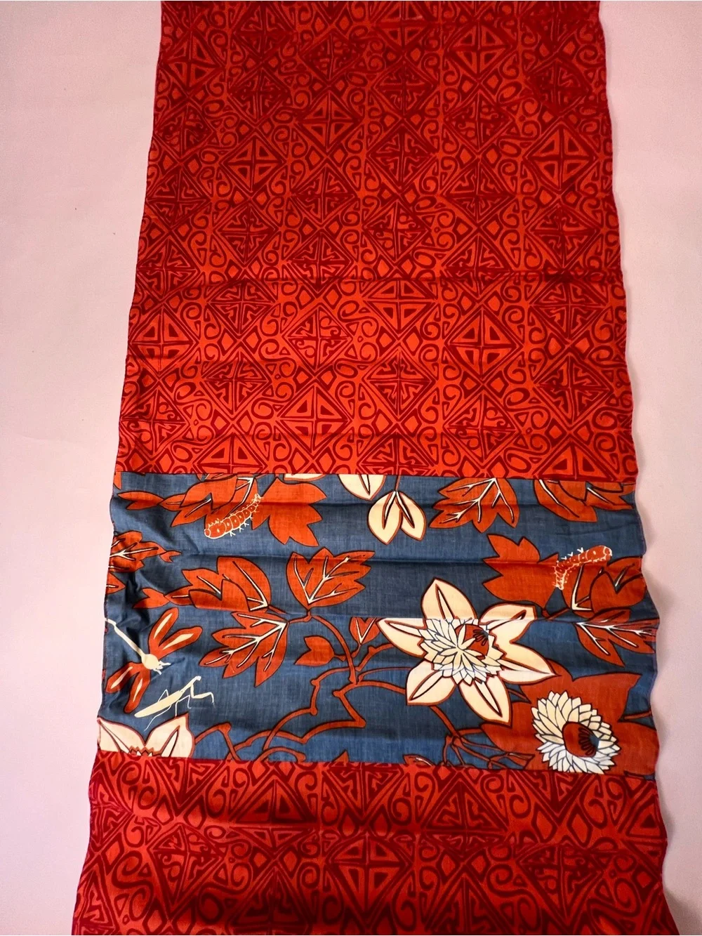 Handmade Orange & Blue Fabric Table Runner with Napkins Set
